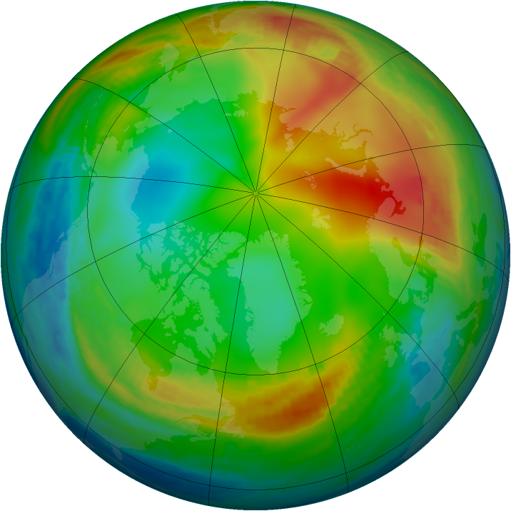 Arctic ozone map for 02 January 1991